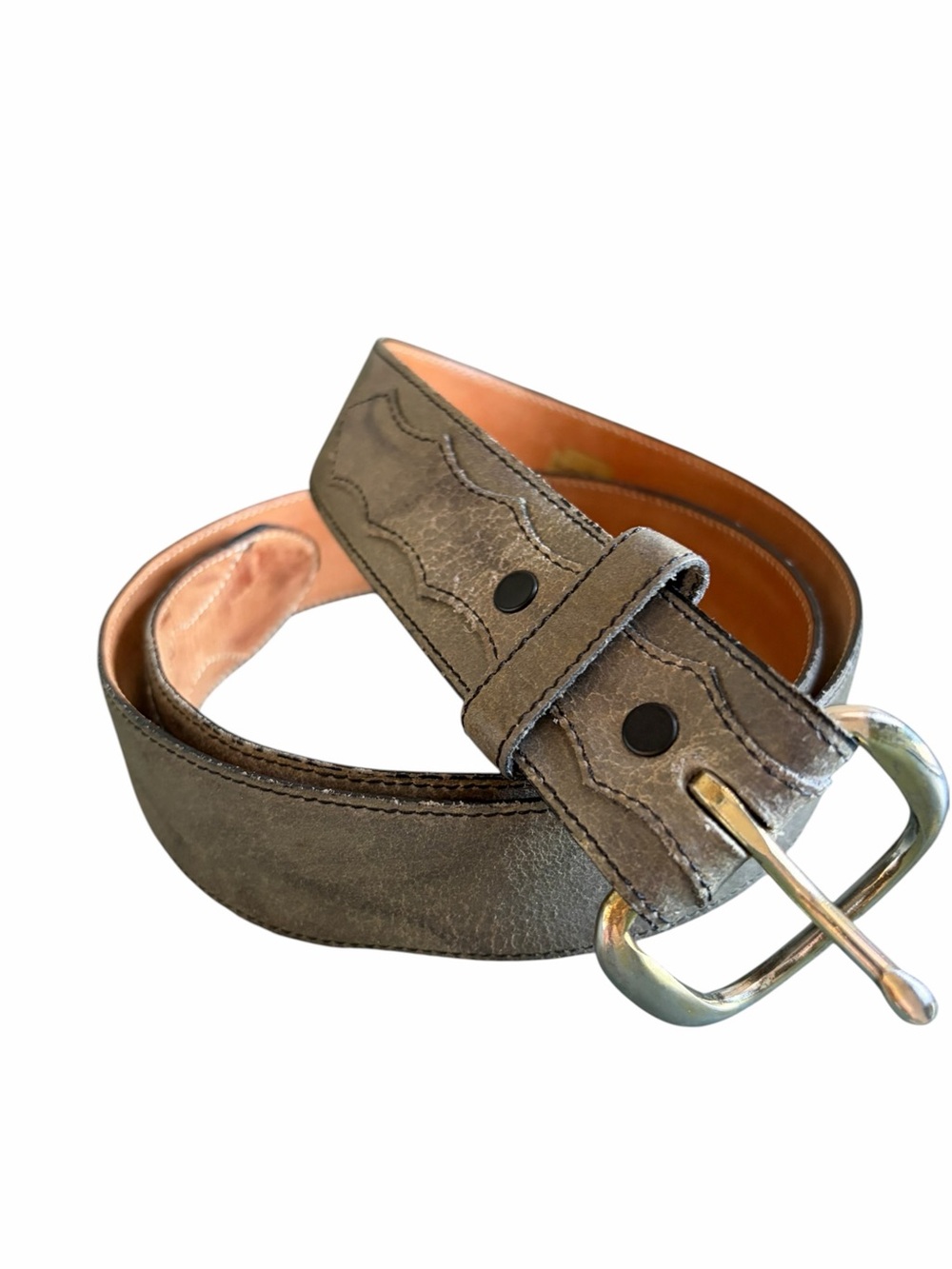 Vintage Gray Green Nocona Western Cowboy Leather Belt